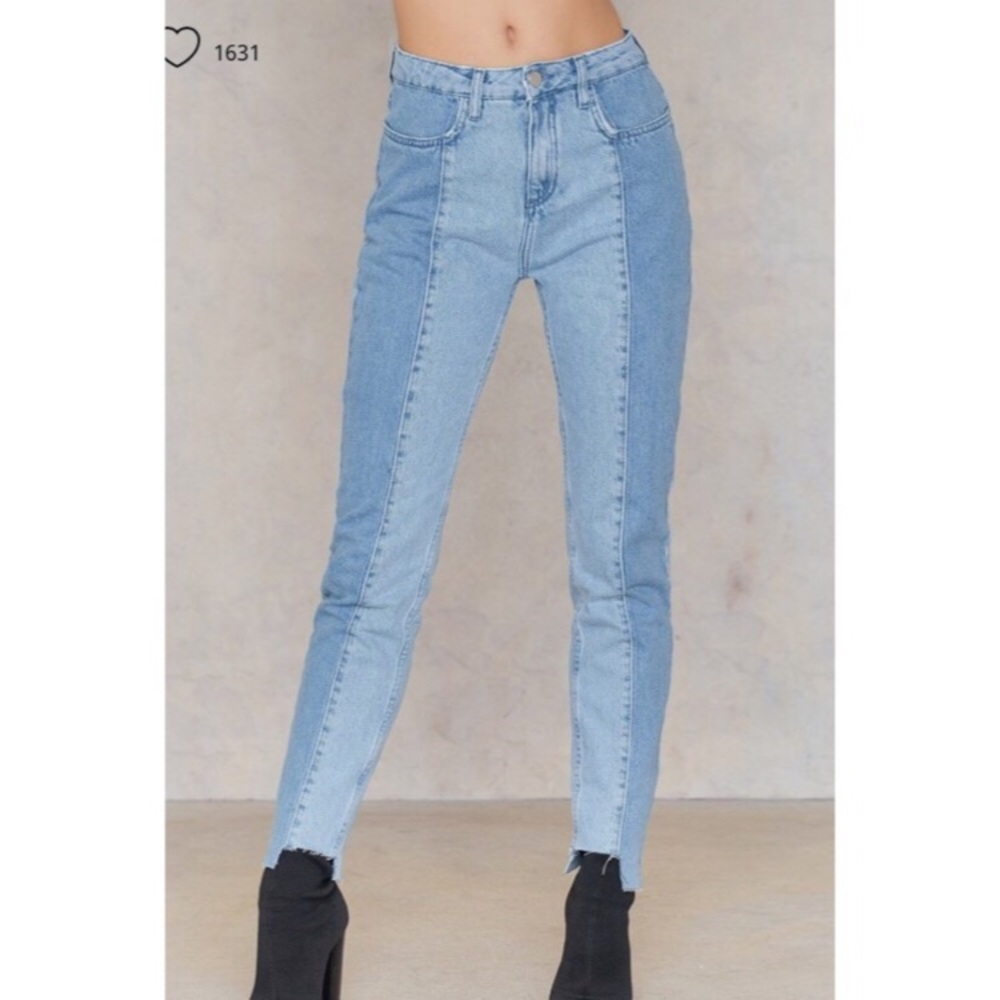 Two Toned Panel High Waisted Jeans